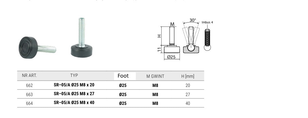 Ø25 TILT ADJUSTABLE FEET